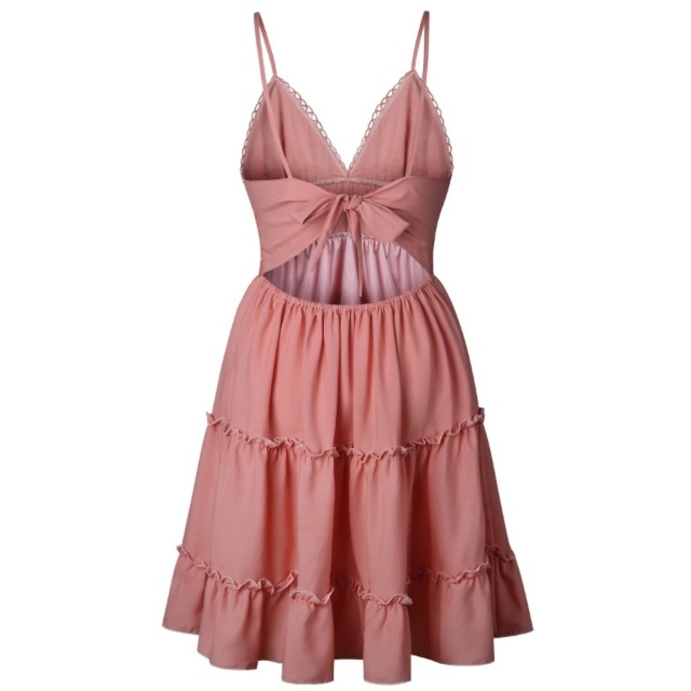 Backless Lace Pink Mini Dress Spaghetti Strap - Picture 4 of 6